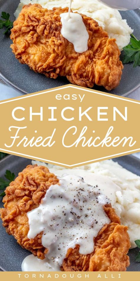 Looking for an easy, delicious dinner idea? This Chicken Fried Chicken recipe from Tornadough Alli is quick and flavorful and it brings the whole family to the table. This dish needs only minimal ingredients for a simple and comforting meal. So delicious! Chicken Fried Chicken Recipe, Chicken Fried Chicken, Southern Chicken, Dinner Vegetarian, Fast Dinner Recipes, Fried Chicken Recipe, Recipes Paleo, Soup Dinner, Fried Chicken Recipes