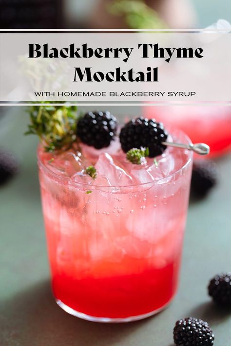 This Blackberry Mocktail combines homemade blackberry syrup and fresh thyme for a delicious drink that's perfect for any occasion! It's great for parties, get togethers, BBQs or just to cool down on a hot summer afternoon. Great for kids and adults alike! via @healthfulideas Blackberry Basil Mocktail, Best Non Alcoholic Drinks, Easy Mocktail Recipes, Blackberry Syrup, Cocktail And Mocktail, Delicious Drink Recipes, Healthy Drinks Recipes, Mocktail Recipe, Food Words