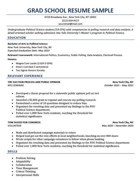 How to Write a Grad School Resume (With Examples & Template) Grad School Resume, Grad School Application Tips, Grad School Tips, Grad School Application, Graduate School Prep, Academic Cv, School App, School Resume, College Resume