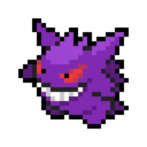 Gyaru Pixel Art, Pixel Pokemon Art, Pixelated Pokemon, Gengar Icon, Pixel Art Purple, Gengar Aesthetic, Purple Pixel Art, Gengar Tattoo, Pokemon Pixel Art