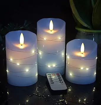 Set of 3 Fall Kitchen Island Decor, Dancing Flame, Led Bleu, Electronic Candles, Light Chain, Fairy Lamp, Led Fairy Lights, Battery Operated Candles, Flickering Candles