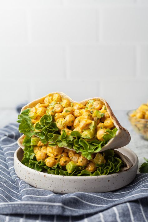 This simple curry chickpea salad is full of flavor and protein. It makes a great healthy lunch or an easy, dairy free side dish. Chickpea Side Dish, Lemon Butter Cookies Recipe, Curry Chickpea Salad, Curried Chickpea Salad, Lemon Butter Cookies, Cookies Dairy Free, Curry Salad, Alpha Gal, Pea Salad Recipes