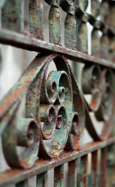 Rust & verdigris on the garden fence. Aged to perfection. Decoration Shabby, Chalk Paint Colors, Chalk Paint Projects, Annie Sloan Paints, Old Metal, Distressed Furniture, Chalk Paint Furniture, Annie Sloan Chalk Paint, Kitchen Paint