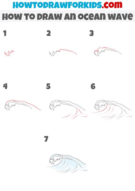 How To Draw A Surfer On A Wave, How To Draw The Ocean Step By Step, How To Draw A Ocean, How To Draw Waves Step By Step, Waves Drawing Tutorial, How To Draw Ocean Waves, How To Draw The Ocean, How To Draw Waves Easy, How To Draw A Wave