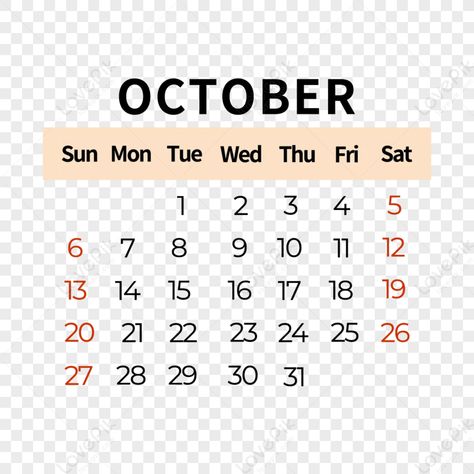 October 2024 Calendar, October Calendar 2024, Desk Calendar Illustration, Desk Calendar Design, Calendar Png, Creative Calendar, October Calendar, New Year Calendar, Word Art Design