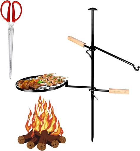 Amazon.com : Fire Pit Grill,Portable Camping Grill，Campfire Grill，360 Degree Rotation and Height Adjustable，Barbecue with Water Bottle Support Frame for Griddle Plate BBQ，with Fire Clamp : Patio, Lawn & Garden Campfire Cooking Equipment, Fire Pit Grill Grate, Campfire Accessories, Fire Grate, Camping Fire Pit, Campfire Grill, Camping Fire, Portable Grill, Camping Grill