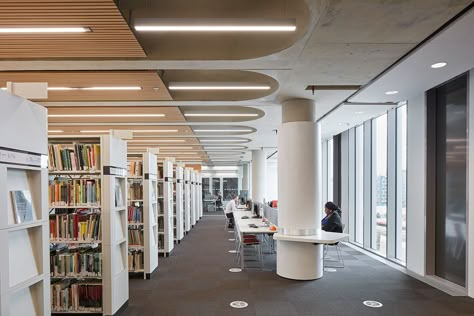 Gallery of New Library at the University of Bedfordshire / MCW Architects - 8 Library Building Design, Uni Library, Library Modern, Library Lighting, Public Library Design, Library Building, School Building Design, Library University, Library Architecture