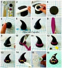 How to make a witch's hat out of fondant Fimo Halloween, Halloween Pasta, Halloween Torte, Deco Cupcake, Polymer Clay Halloween, Halloween Clay, Fondant Tutorial, Tanah Liat, Polymer Clay Diy