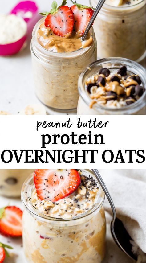 Mediterranean Diet Peanut Butter, Over Night Oats With Protein Shake, Protein Shake Overnight Oats, Oat Protein Shake, Kos Protein Powder, Overnight Oats Protein Powder, Overnight Oats With Peanut Butter, Overnight Oats Protein, High Protein Overnight Oats