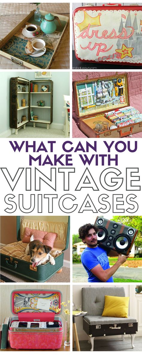 Upcycle that old vintage suitcase into a table, shelves or a dresser. There are so many home decor ideas you can craft and makeover those old suitcases. Decoupage Suitcase, Vintage Suitcase Decor, Suitcase Furniture, Suitcase Display, Travel Room Decor, Suitcase Table, Suitcase Decor, Old Luggage, Diy Suitcase