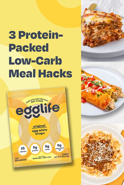 Say hello to your new protein-boosted, low-carb dinner go tos! Make ahead and hack these tasty comfort foods with keto friendly egglife wraps. Carb Free Dinners, Egg White Wraps, Ads 2023, Egg Whites Wrap, Vsg Recipes, Keto Gluten Free, Bariatric Eating, Healthy Eating Diets, Carb Free