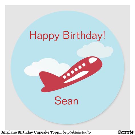 Airplane Birthday Cupcake Toppers/Stickers Classic Round Sticker Airplane Theme, Airplane Birthday Party, Birthday Cupcake Toppers, Birthday Cupcake, Create Custom Stickers, Birthday Cupcakes, Christmas Card Holders, Color Card, Free Paper