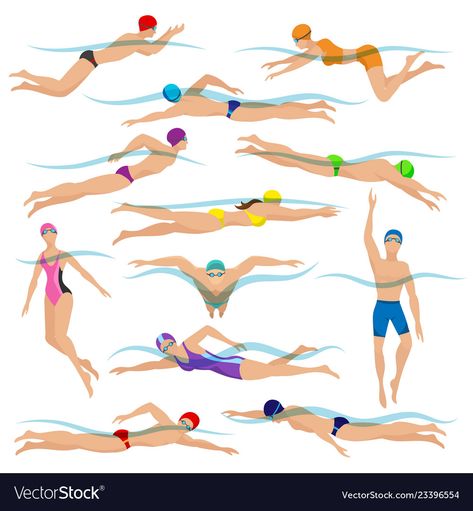 Swim Poses, People In Action, In Action Poses, Swimming For Beginners, Man Illustration, Slim Aarons, Affordable Art Prints, Fitness Blog, Action Poses