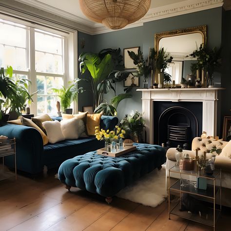 Tv Rum, Victorian Bohemian Decor, Blue Sofa Living, Dark Living Rooms, Room Vibes, Aesthetic Living Room, Glam Living Room, Eclectic Living Room, Living Room Decor Ideas