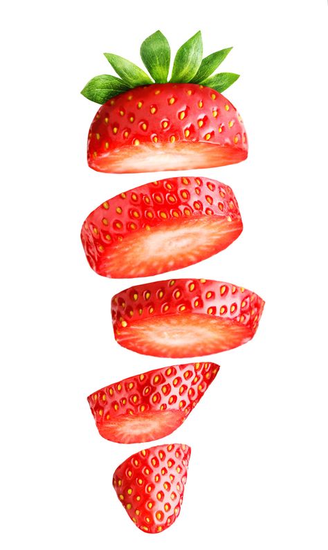 MamasLatinas.com : Strawberries are a good snack to have. : 21 Foods that can make your butt bigger -- When dessert comes around, avoid grabbing that chocolate bar or cookie. We tend to store more fat around our hips and thigh area, but if you want to make sure to remain toned, then stick with fruits and sweets low in fat. Sliced Strawberry, Strawberry Slice, High Fat Foods, Fruit Photography, Motion Graphics Design, Big Meals, Arte Inspo, White Stock, Protein Snacks