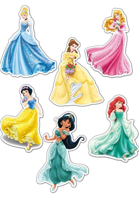 Princess Stickers Printable, Disney Princess Topper, Princess Cake Topper Printable, Disney Castle Cake Topper, Princess Birthday Party Decorations Diy, Printable Disney Princess, Princess Topper, Disney Princess Stickers, Disney Princess Printables