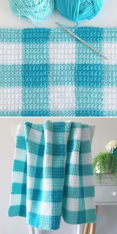 Madeline used a free pattern for Crochet Teal Gingham Blanket to create her own vibrant blue version of this design. The stitches are nice and even, so this structural piece doesn’t even need a border! #freecrochetpattern #gingham #ginghamcrochet #ginghamblanket Gingham Crochet, Joululahjat Diy, Gingham Blanket, Pattern For Crochet, Crocheted Blanket, Mode Crochet, Crochet Blanket Designs, Crochet Patterns Free Blanket, Crochet Throw