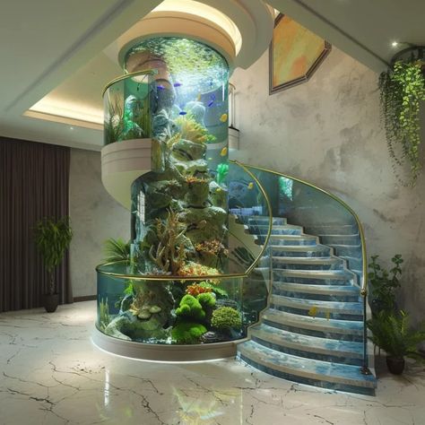 Subaquatic Splendor: Exploring Staircases with Aquariums Aquarium Staircase, Aquarium Architecture, Green Future, Houses Design, Spiral Staircase, Design Your Dream House, Cool House Designs, Architectural Features, Staircase Design