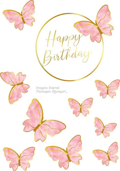 Diy Cake Topper Printable, Happy Birthday Butterfly, Cake Topper Diy, Pink Cake Toppers, Diy Cake Topper Birthday, Birthday Butterfly, Silhouette Cake Topper, Photo Cake Topper, Diy Bouquet Wrap