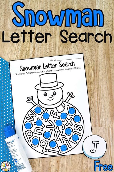 This Snowman Letter Search Activity is a fun way for pre-readers to practice identifying and matching capital and lowercase letters! Penguins Kindergarten, Penguin Preschool, Winter Literacy Activities, Arctic Animals Preschool, January Kindergarten, Penguin Activities, Literacy Activities Preschool, Snowmen Activities, Penguin Theme