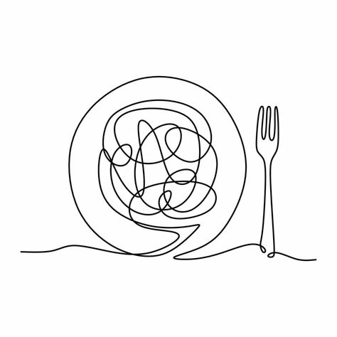 Pasta Line Drawing, Line Art Food Illustration, Bowl Of Spaghetti Tattoo, Italy Line Art, Pasta Drawing Illustration, Spaghetti Drawing, Pasta Sketch, Food Line Art, Pasta Drawing