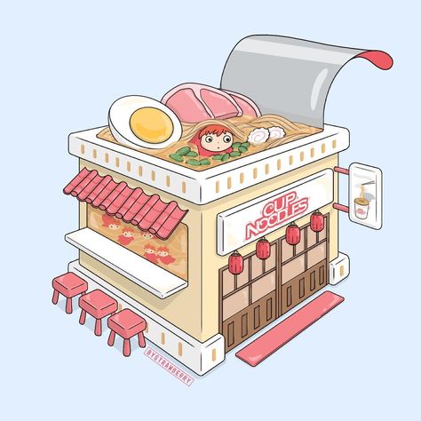 ☁️ chloe on Instagram: “PONYO CUBE DTIYS for @vivianhitsugaya This was such a creative dtiys thank you for hosting! #bakeacubewithviviandtiys PS: shop update…” Ramen Shop Illustration, Ramen Shop Aesthetic, Ponyo Ramen, Butterfly Nail Designs, Shop Sticker, Ramen Shop, Isometric Art, Cute Food Drawings, Shop Illustration