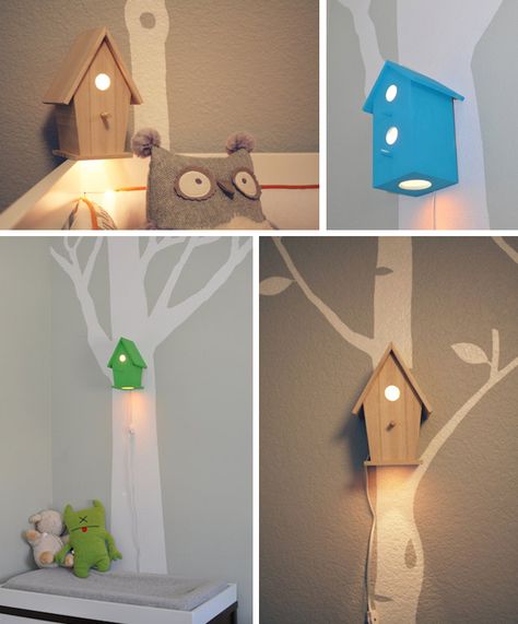 This would go so well with the other forest little boy room. I LOVE this. Very cute night light idea Cute Night Lights, Diy Lampe, Baby Diy, Diy Desk, Diy Baby, Kid Spaces, Kids' Room, Birdhouse, Kids Decor