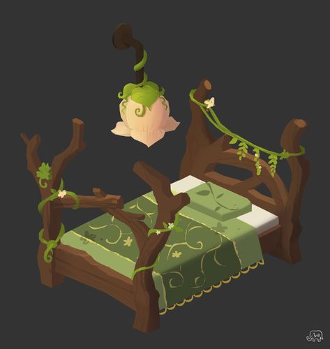 ArtStation - fairy house interior prop, HA KO Bed Concept Art, Fairy House Interior, Interior Props, Fairy House, Game Assets, Mythical Creatures, Doll House, Concept Art, House Interior