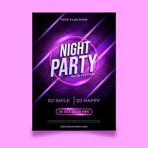 Neon party poster template | Free Vector #Freepik #freevector #neon-poster #neon-party #neon-template #vertical-poster Neon Party Poster, Neon Template, Neon Run, Flyers Ideas, Summer Night Party, Neon Poster, Insta Layout, Poster Template Free, Party Neon