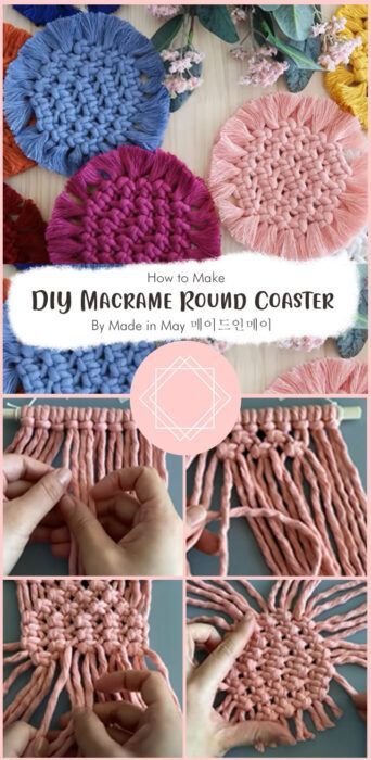 Macrame Square Coaster Tutorial, Easy Macrame Coasters, Macrame Square Coaster, How To Make Macrame Coasters, Macrame Coaster Tutorial, Macrame Coasters Diy Tutorial Videos, Macrema Diy Beginner, Macrame Small Projects, Macrame Coasters Diy Tutorial