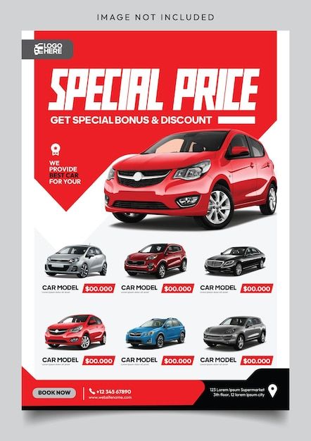 Car Promotion Poster, Car Sales Flyer Design, Supermarket Catalogue, Car Advertising Design, Red Banner, Car Logo Design, Desain Editorial, Car Icons, Rental Car