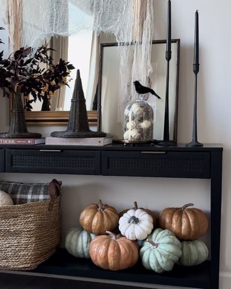 Stills of my table 🤎 comment “table” for links ✨ Follow @christingracehome for more home decor #fall #fallstyle #falldecor #falldecorations #falldecoratingideas #fallvibes #falldecorating #halloween #halloweendecor #halloween🎃 #halloween🎃👻 #homedecor #homesweethome #homedesign Halloween Foyer Table Decor, Entryway Table Halloween Decor, Halloween Console Table Decor, Halloween Console Table, Halloween Coffee Table, Halloween Entry Table, Foyer Table Decor, Halloween Entryway, Sofa Table Decor