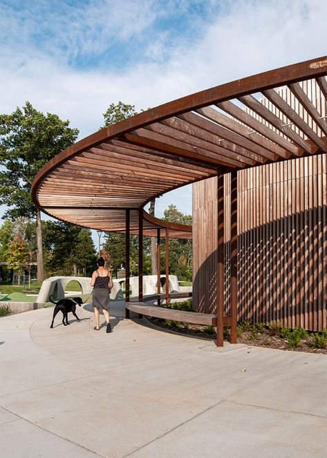 Round Buildings Architecture, Round Building Design, University Outdoor Space, Indigenous Architecture Canada, Elipse Architecture Concept, Curved Roof Architecture, Square Architecture, Circle Garden, Curved Pergola