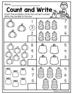 Fall Math Worksheets, Fall Themed Activities, Math Worksheets For Kindergarten, Pre K Math, October Math, Counting Activities Preschool, Pre K Worksheets, Halloween Themed Activities, Homeschool Preschool Activities