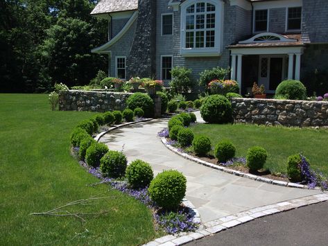 Front Yard Boxwood Landscaping, Front Porch Landscaping Ideas, Front Walkway Landscaping, Sidewalk Landscaping, Front Yard Walkway, Boxwood Landscaping, Porch Landscaping, Front Yard Landscaping Pictures, Walkway Landscaping