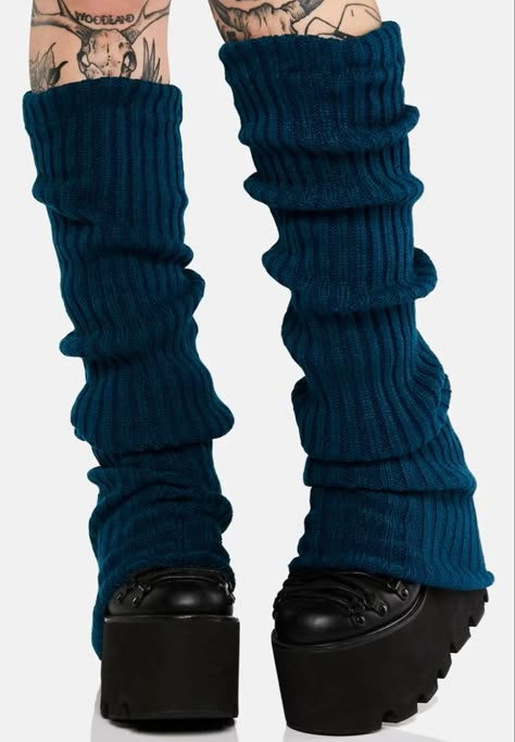 Blue Leg Warmers, Leg Warmers Outfit, Dark In Love, Punk Pants, Knit Leg Warmers, Diy Clothes Design, Crochet Fashion Patterns, High Heel Wedges, Fishnet Tights