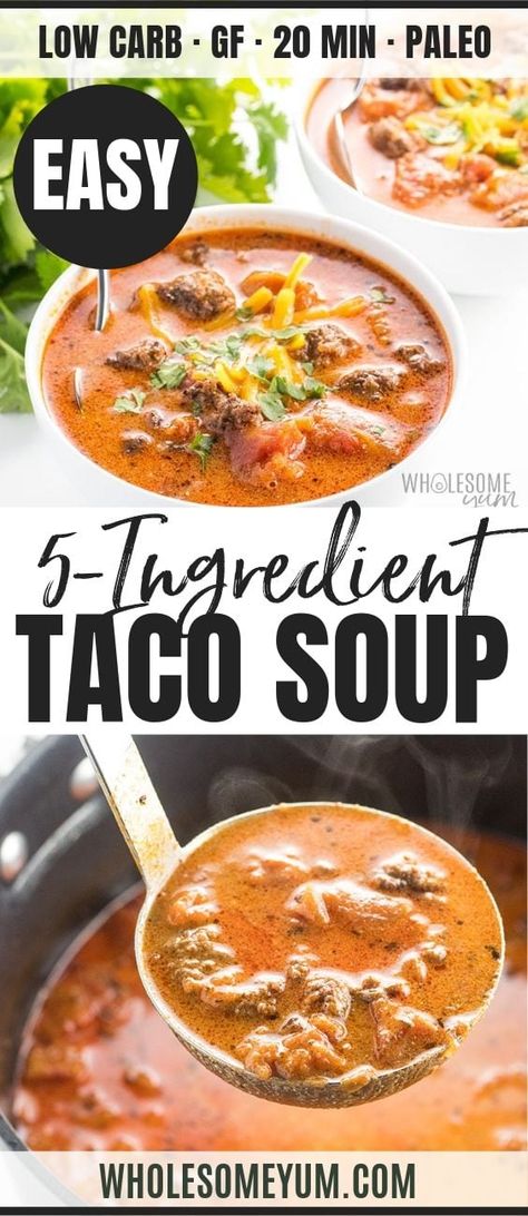 Keto Taco Soup Recipe Easy, Bariatric Taco Soup, Low Carb Taco Soup Stove Top, 5 Ingredient Taco Soup, Thm Taco Soup, Low Cal Taco Soup, Taco Soup No Meat, Taco Soup Recipe No Beans, Taco Soup Without Beans