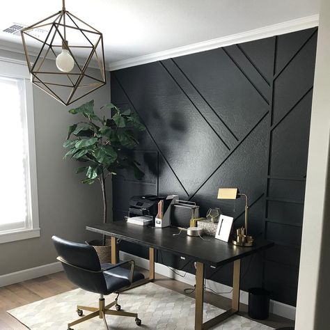 Office For A Man, Black Wallpaper Office, Home Office Ideas Dark Walls, Office And Game Room Combo Modern, Masculine Office Guest Room Combo, Masculine Office Accent Wall, Cb2 Office Ideas, Men Home Office Ideas Small Spaces, Clinical Office Design