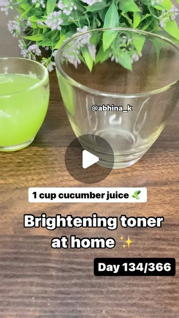 Abhina Khandagale on Instagram: "Day 134/366✅ challenge  Brightening Toner at home ✨❤️  Ingredients used 1 cup cucumber juice 🥒  1/2 cup rice water 🌾🍚 1/4  @dabur_gulabari cup rose water 🌹💧 2 tbsp of glycerin 💧 Spray bottle 🧴   Procedure  Fill a spray bottle with  1 cup cucumber juice 🥒 , 1/2 cup rice water 🌾🍚, 1/4  cup rose water 🌹💧,  2 tbsp of glycerin 💧, mix well until there are no lumps. Shake well before use 🧴 ✨You can use this as a toner 3-4 times throughout the day ☀️  Benefits  🟡Gives a healthy glow ✨ 🟡 Brightens skin naturally   Please leave a like and follow my page - @abhina_k for such easy Skincare tips 🫶🏻 Thank you for watching ❤️✨   [skin , skincare , beautyfromwithin , everyday post, viral, trending ,face toner, homemade toner, DIY  face toners, facemask, D Toner Homemade, Toner At Home, Homemade Face Toner, Toner Diy, Like And Follow My Page, Homemade Toner, Diy Toner, Easy Skincare, Brighten Skin Naturally