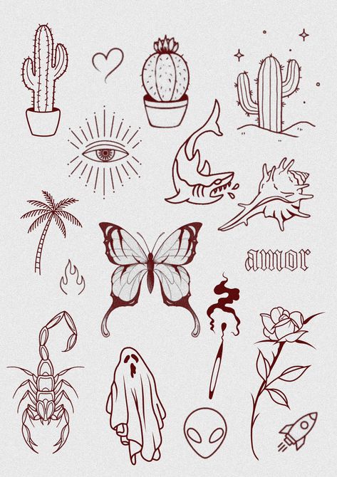 Basic Tattoo Flash, Fineline Tattoo Flash, Skull Tattoo Linework, Friday 13th Tattoo Flash, Small Flash Tattoo, Basic Tattoos, Hippie Tattoo, Small Girly Tattoos, Funky Tattoos