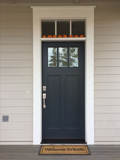 Benjamin Moore Midnight Blue #1638. Love it. Midnight Blue Front Door, Blue Exterior Door, Benjamin Moore Midnight, Benjamin Moore Exterior Paint, Benjamin Moore Exterior, Blue Front Door, Outside Paint, Front Door Paint Colors, Blue Exterior