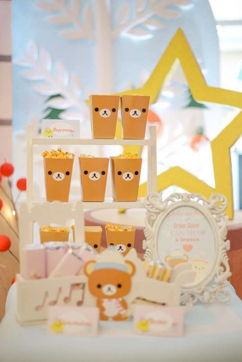 Rilakkuma Party Theme, Rilakkuma Birthday Theme, Kawaii Birthday Party Decorations, Pompompurin Birthday Party Ideas, Rilakkuma Birthday Party, Kawaii Themed Birthday Party, Kawaii Birthday Party Ideas, Korean Birthday Party Ideas, Pom Pom Purin Birthday