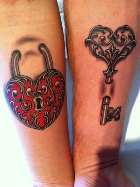 You hold key to my heart. Matching Relationship Tattoos, Lock Key Tattoos, Key Tattoo Designs, Lock Tattoo, Him And Her Tattoos, Couple Tattoos Love, Couple Matching Tattoo, Cute Couple Tattoos, Key Tattoos