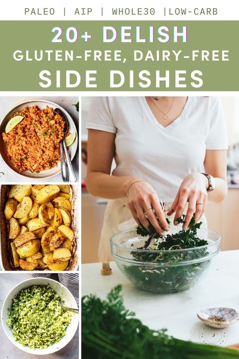 This collection of 20 gluten-free, dairy-free side dish recipes can serve as your go-to guide for learning how to make the delicious, healthy sides at home for any occasion, especially dinner parties and holidays. Plus, many of these are Paleo-, Whole30-, and AIP-friendly! Gluten Free Recipes Side Dishes, Mashed Cauliflower Recipe, Greek Spinach Pie, Gluten Free Sides Dishes, Healthy Paleo Recipes, Healthy Sides, Healthy Side Dishes, Whole 30 Recipes, Dish Recipes