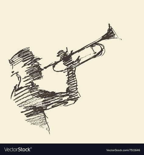 Art Drawings Charcoal, Man Playing Trumpet, Playing Trumpet, Arte Jazz, People Drawing, Jazz Poster, Jazz Art, Music Drawings, Scribble Art