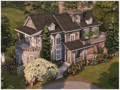 The Sims Resource - MM Old Lake Hill House The Sims 4 Manor House, Sims Dream House, Sims 4 House Color Scheme, Spencer Kim Lewis House Sims 4, Willow Creek Sims 4 House Ideas, Sims 4 Fixer Upper House, Old Money House The Sims 4, Sims Mods House, Sims 4 Estate Houses