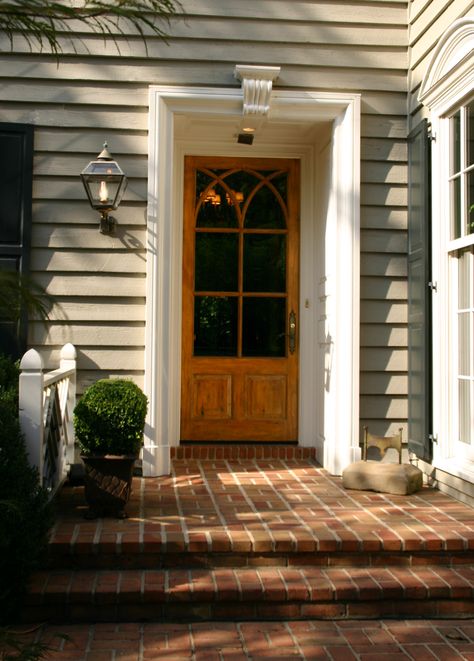 Recessed Front Door, Front Entrance Decor, Open Sesame, Black Shutters, Front Door Porch, Front Door Entrance, Exterior Front Doors, Door Steps, Exterior Makeover