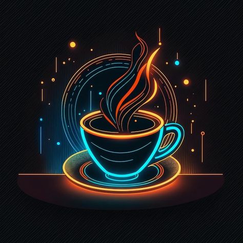 Cup Of Coffee Illustration, Cup Wallpaper Coffee, Coffee Background, Neon Coffee, Coffee Neon, Coffee Bar Neon Sign, Coffee Neon Light Signs, Neon Light Coffee Shop, Coffee Icon