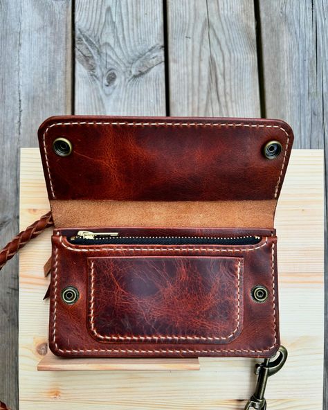 Handcrafted classic Trucker Wallet with a modern design twist🔥 This unique wallet is made from exquisite Waxy Vegetable Tanned Leather comes from Conceria Walpier Tannery in Italy which is known for its luxurious feel and durability. This wallet has 2 compartments for cash, a hidden card slot section, a large zipper pouch, and standard size card slot on the front. Size: 17*10 cm #LeatherWallet #TruckerStyle #truckerwallet #truckerwallets #truckerlifestyle #heritagefashion #handmadewall... Trucker Wallet, Section A, Unique Wallets, Biker Wallet, Handmade Wallets, Heritage Fashion, Vintage Bag, Vintage Bags, Vegetable Tanned Leather