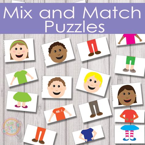 Mix and Match Puzzles Free Kids Printable #ELL #ESL @4kidsactivities // Puzzles sobre la apariencia para trabajar en #ILE Felt Games, Puzzle Activity, Olympic Party, Math Measurement, Elementary Activities, Early Intervention, Printable Activities For Kids, Busy Bags, Busy Book